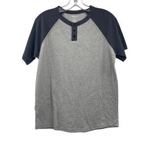 Desplato Men's Henley T-Shirt Gray/Blue Size Small